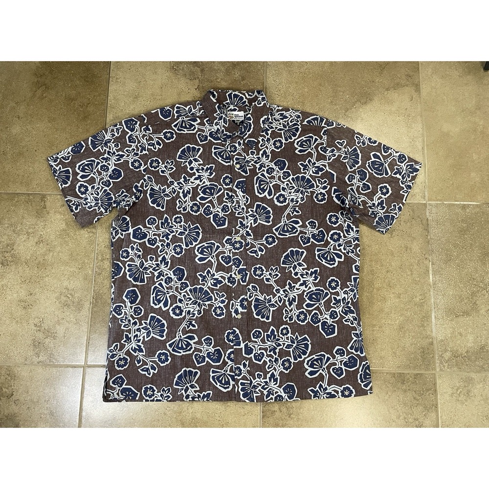Reyn Spooner Shirt Mens 2XL Brown Floral Short Sleeve Button Up Cotton Hawaiian